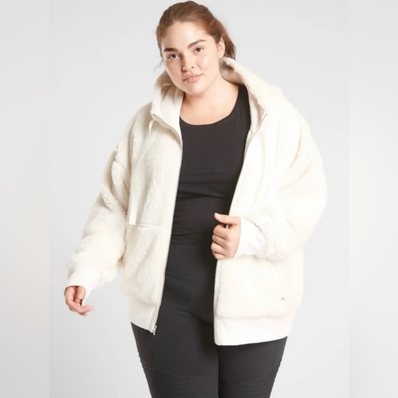 Athleta Cozy Sherpa Reversible Jacket Full Zip Sweater Hoodie Pockets Plus Size - Picture 1 of 3